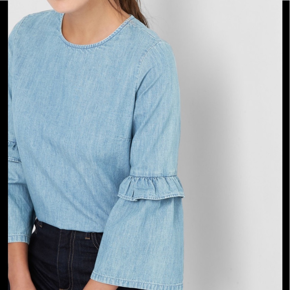 Gap denim shirt with ruffle sleeve detail